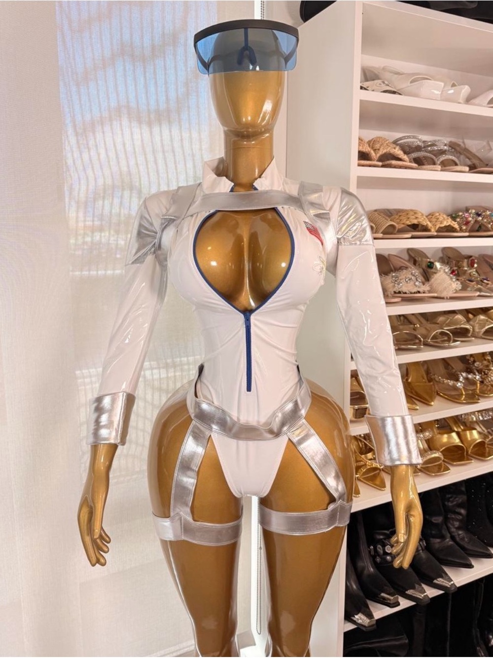 Forplay Halloween costume White & Silver Futuristic Zip-Front Bodysuit